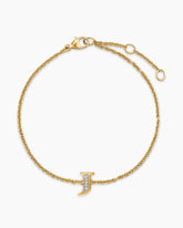 Petite Pavé Initial Chain Bracelet in 18K Yellow Gold with Diamond J